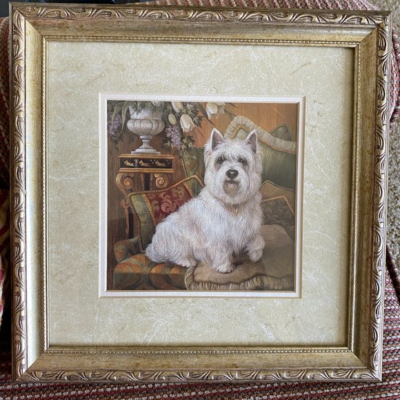 NY Artist Elaine Vollherbst Pampered Westie Puppy Dog Print Wood Frame Glass Art - Picture 2 of 12